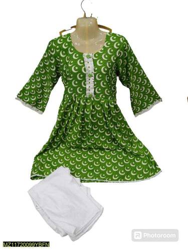 2Pcs woman stitched cotton lawn printed frock & trouser independence
