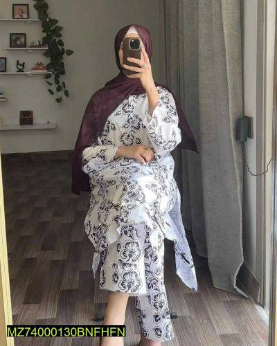 2Pce women's stitched printed linen shirt and trousers 