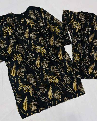 2Pce women's stitched printed linen shirt and trousers 