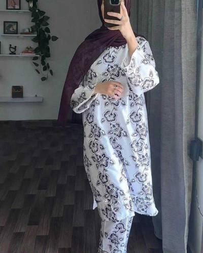 2Pce women's stitched printed linen shirt and trousers 