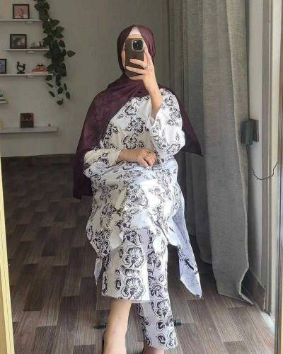 2Pce women's stitched printed linen shirt and trousers 