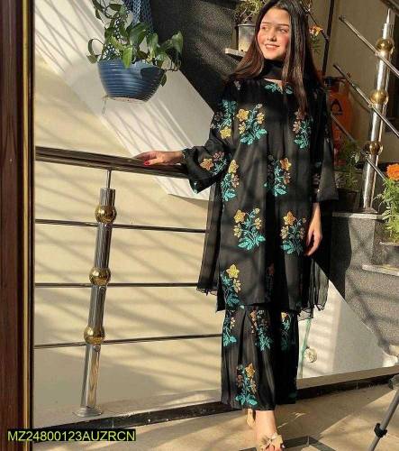 2 Pcs Women's Linen Printed Suit Free Home Delivery 
