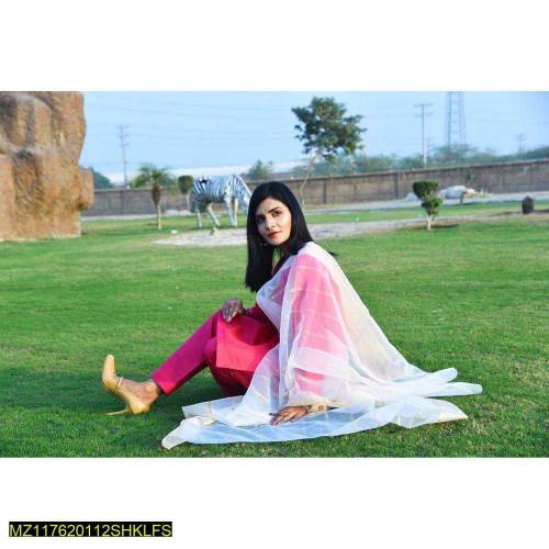 3 Pcs Women's Unstitched Katan Silk