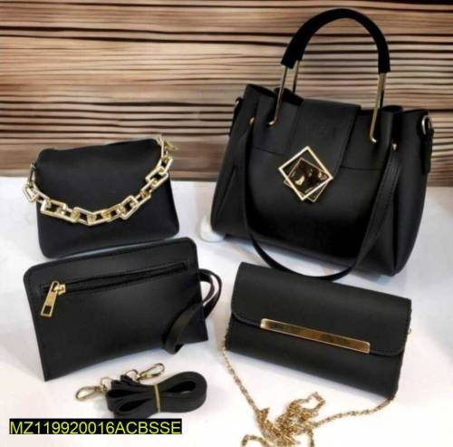 4 pcs women leather plain Handbag set