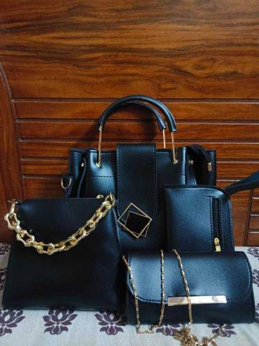 4 pcs women leather plain Handbag set