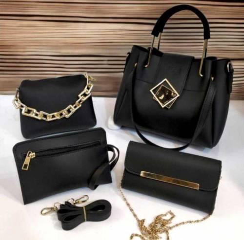 4 pcs women leather plain Handbag set