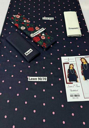2 Pcs women unstitched Lawn Embroidered suit