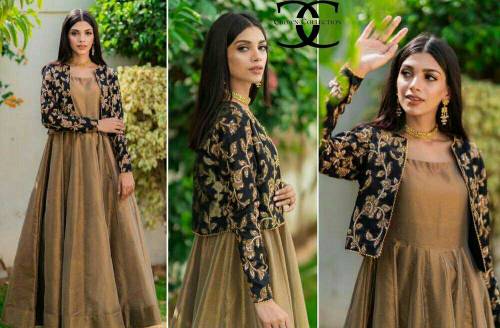 2 Pcs Women's Stitched Silk Plain Maxi