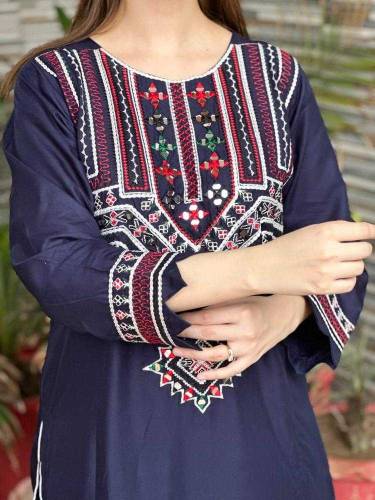 2 Pcs Women's Linen Printed Shirt and Trouser Free Home Delivery 