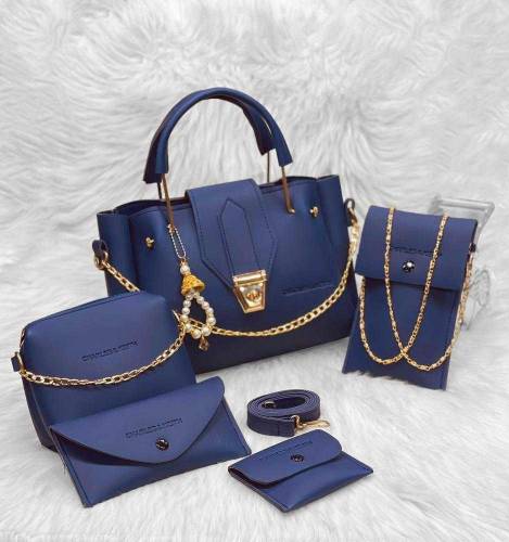 5 Pcs PU Leather Plain HandBag Set 