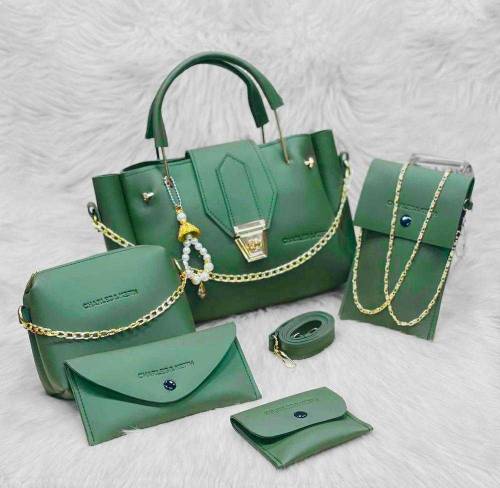 5 Pcs PU Leather Plain HandBag Set 