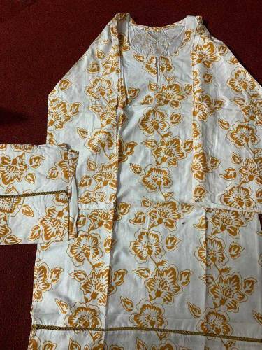 2Pcs women stitched linen block printed shirt and trouser