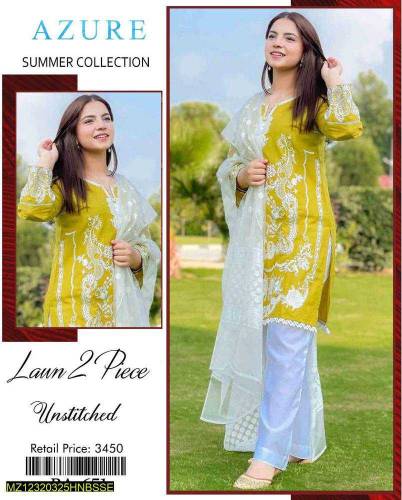 2 pic unstitched lawn embroiderd suit 