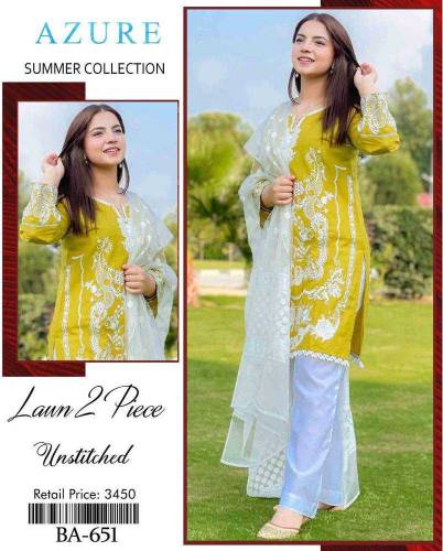 2 pic unstitched lawn embroiderd suit 