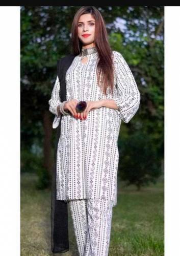 2 pc women stitched linen chunri suit 