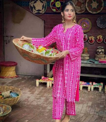 2 pc women stitched linen chunri suit 