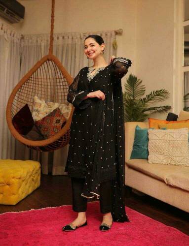 3 Pcs Woman's Stitched Chiffon Embroidered Suit 