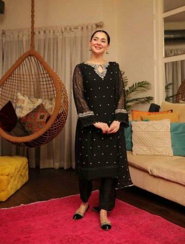 3 Pcs Woman's Stitched Chiffon Embroidered Suit 