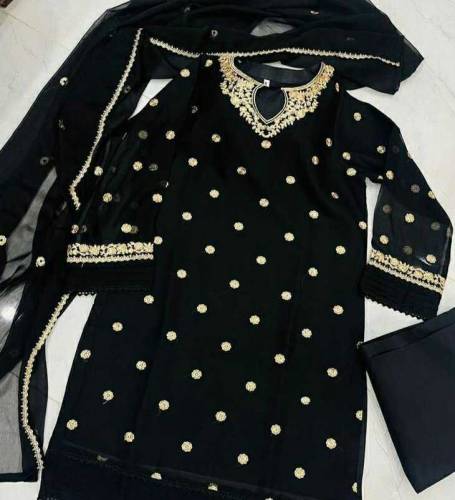 3 Pcs Woman's Stitched Chiffon Embroidered Suit 