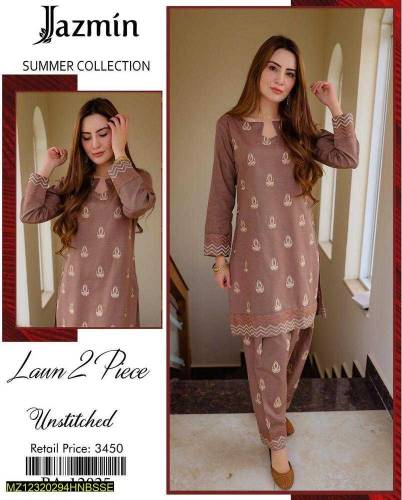 2Pcs Women's Unstitched LawnEmbroidered Suit