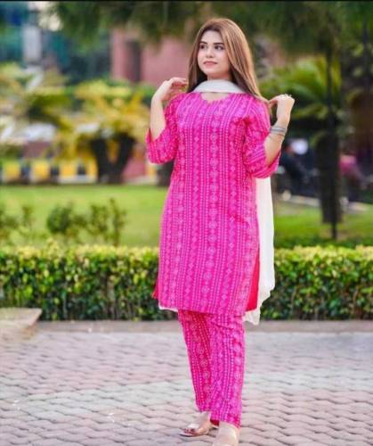 2 pcs woman stitched linen chunri printed suit