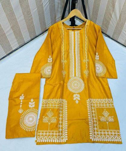 2 PCs Woman stitched Arabic LOWN Block printed  shirt and Trousers 
