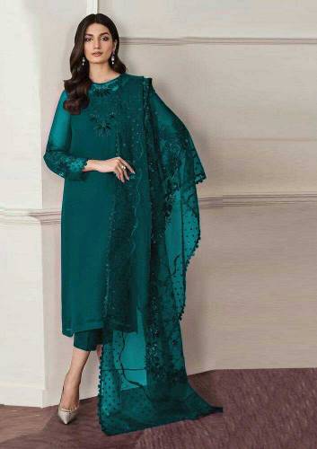 3 pcs women's unstiched chifoon sequins embroided suit