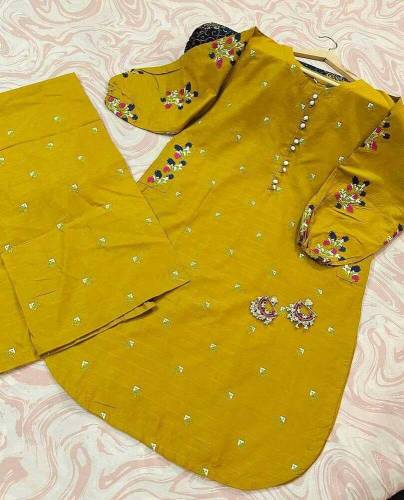 2 pcs women stitched cotton embroided shirt and trouser