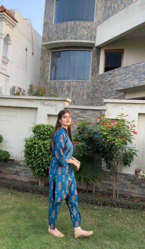 2 Pcs woman's stitched linen printed shirt And Trouser 