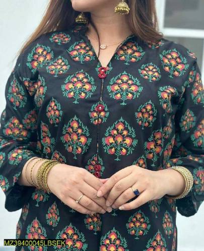 2 pcs woman's stitched linen block printed suit