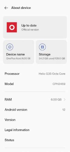 Mobile phone one plus nord n20se