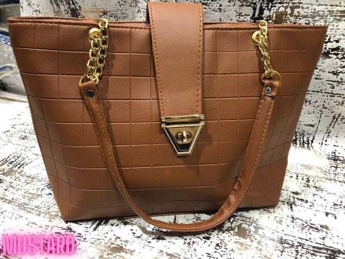 women pu leather texture top handle shoulder bag