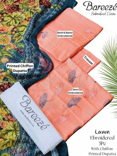▁▂▃▄▄﷽▄▄▃▂▁Sale Offer*Bareeze Fully Embroidered 3Pc With Printed Chiff