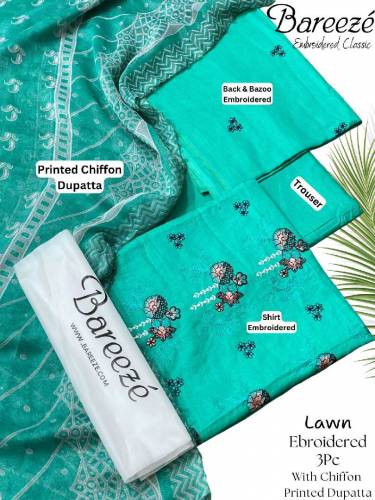 ▁▂▃▄▄﷽▄▄▃▂▁Sale Offer*Bareeze Fully Embroidered 3Pc With Printed Chiff