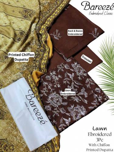 ▁▂▃▄▄﷽▄▄▃▂▁Sale Offer*Bareeze Fully Embroidered 3Pc With Printed Chiff