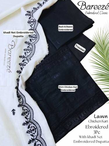 ▁▂▃▄▄﷽▄▄▃▂▁Sale Offer*Bareeze Fully Embroidered 3Pc With Printed Chiff