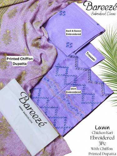▁▂▃▄▄﷽▄▄▃▂▁Sale Offer*Bareeze Fully Embroidered 3Pc With Printed Chiff