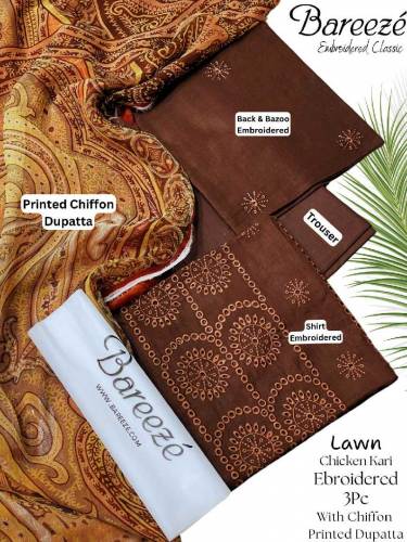 ▁▂▃▄▄﷽▄▄▃▂▁Sale Offer*Bareeze Fully Embroidered 3Pc With Printed Chiff
