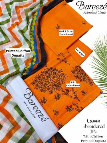 ▁▂▃▄▄﷽▄▄▃▂▁Sale Offer*Bareeze Fully Embroidered 3Pc With Printed Chiff