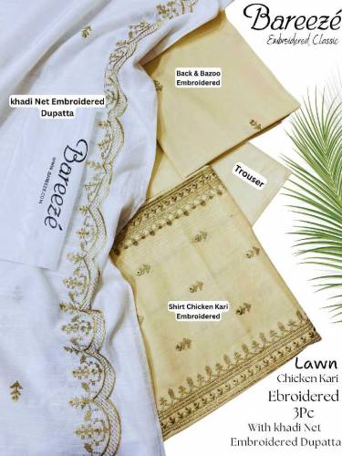 ▁▂▃▄▄﷽▄▄▃▂▁Sale Offer*Bareeze Fully Embroidered 3Pc With Printed Chiff