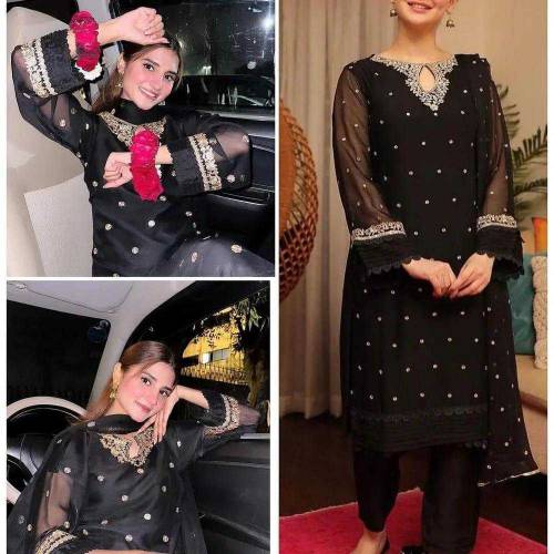 3 pcs women's stitched chiffon Embroidered suit
