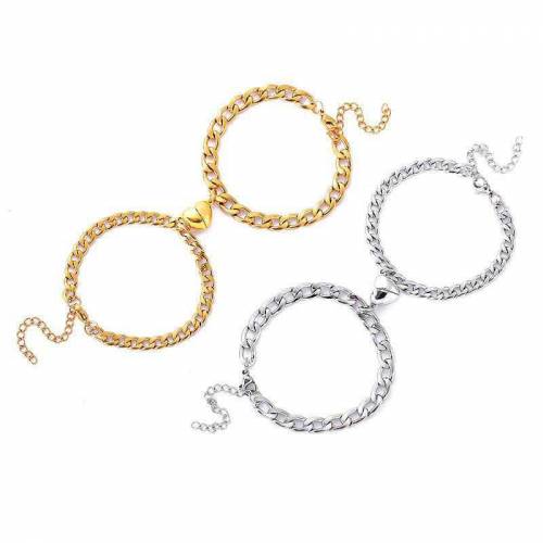 Silver & Gold-Plated Magnet Heart Design Couple's Bracelet- 2 Pcs