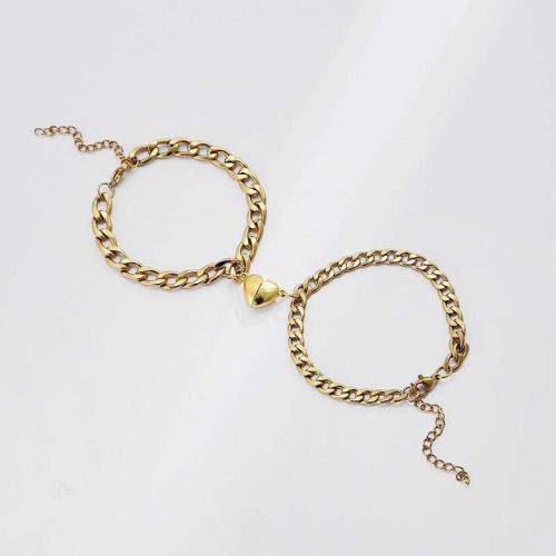 Silver & Gold-Plated Magnet Heart Design Couple's Bracelet- 2 Pcs