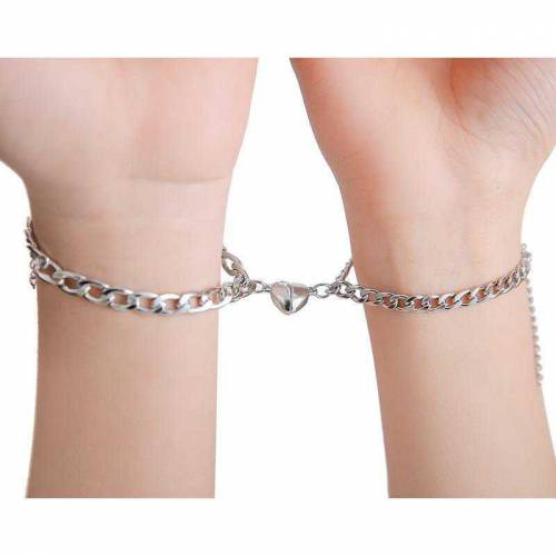 Silver & Gold-Plated Magnet Heart Design Couple's Bracelet- 2 Pcs