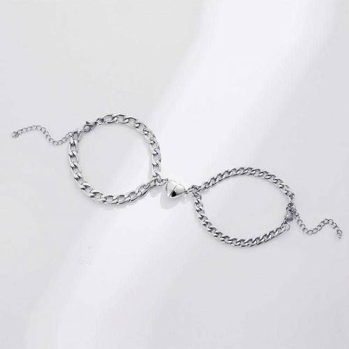 Silver & Gold-Plated Magnet Heart Design Couple's Bracelet- 2 Pcs