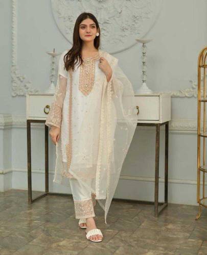 3 pcs women's organza Embroidered suit
