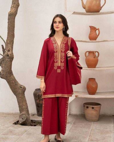 New 3pcs women stitched Linen printed suit 