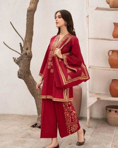 New 3pcs women stitched Linen printed suit 
