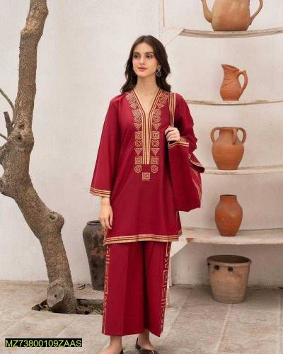 New 3pcs women stitched Linen printed suit 