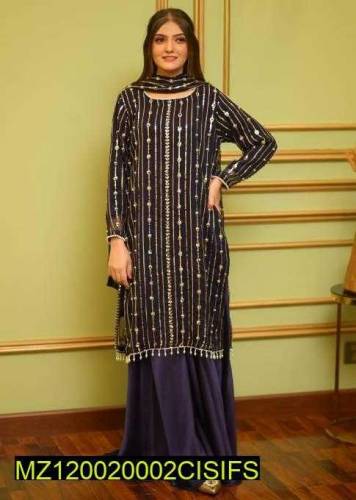 3 PC's Women's Unstitched Chiffon Embroidered Suit